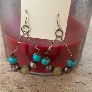 Bohemian Blue and Brown Chandelier Earrings